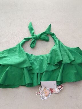 Nicolita Emerald Green Ruffle Halter Bikini Top